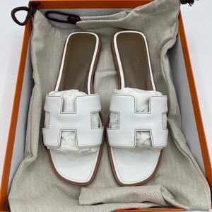 Hermes Oran Sandals White 37